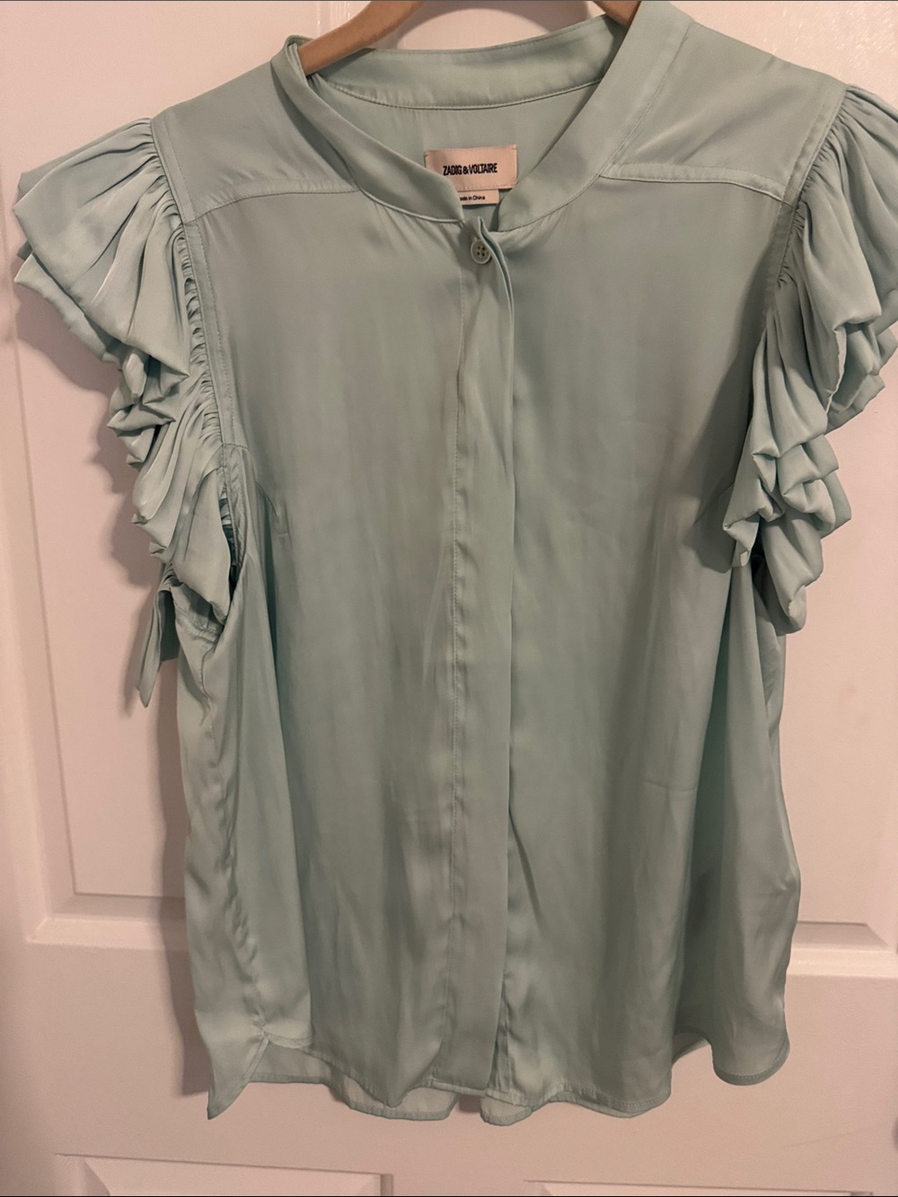 Zadig & Voltaire Mint Green Ruffle Sleeve Blouse